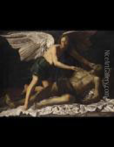 Cristo Morto Sostenuto Da Un Angelo Oil Painting - Michelangelo Merisi Da Caravaggio