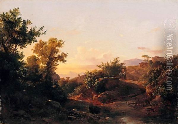 Sunset Oil Painting - Karoly, the Elder Marko