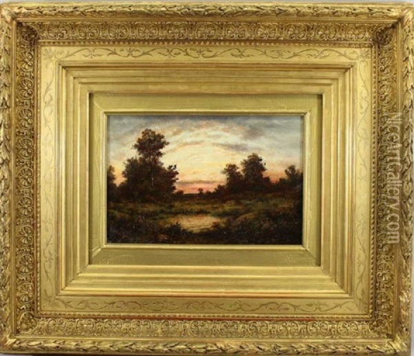 Barbizon Landscape At Sunset Oil Painting - Theodore Rousseau