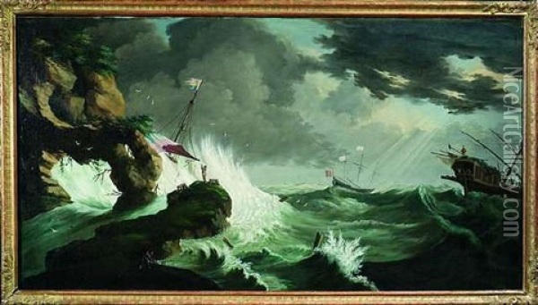 Schiffe In Seenot (supraporte) Oil Painting - Jean Baptiste Pillement