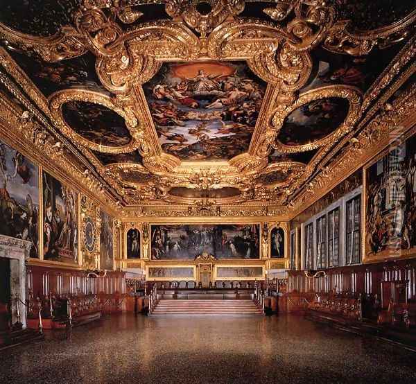 View of the Hall of the Senate Oil Painting - Jacopo Tintoretto (Robusti)