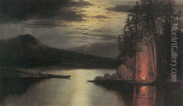 Evening Camp Along A River Oil Painting - William M. Hart