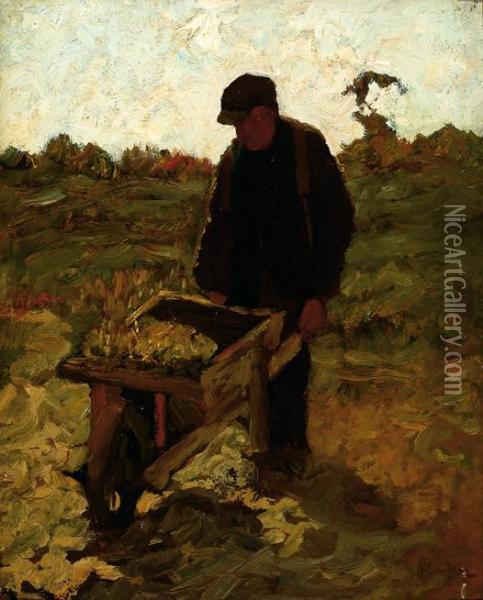 Farmer With A Weelbarrow On The Land Oil Painting - Antonie Gerardus De Jong