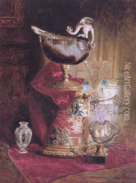 Still Life With A Nautilus Oil Painting - Blaise Alexandre Desgoffe
