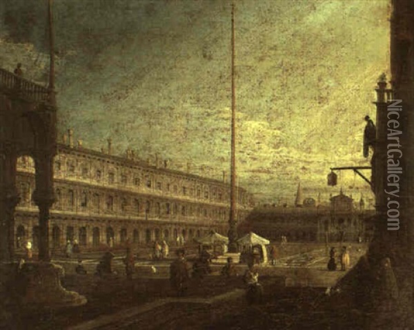 View Of St. Mark's Square, Venice, Looking Towards The Procuratie Nuovo Oil Painting - Bernardo Bellotto