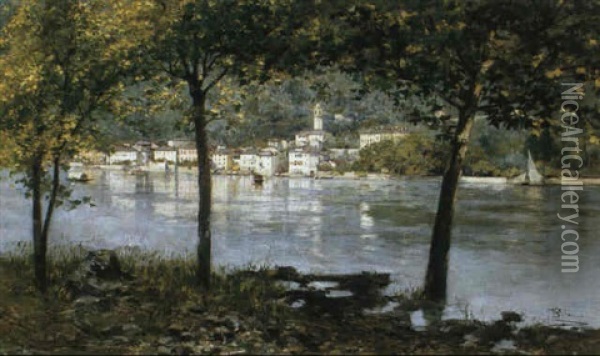 View Of Lake Como Oil Painting - Paolo Sala