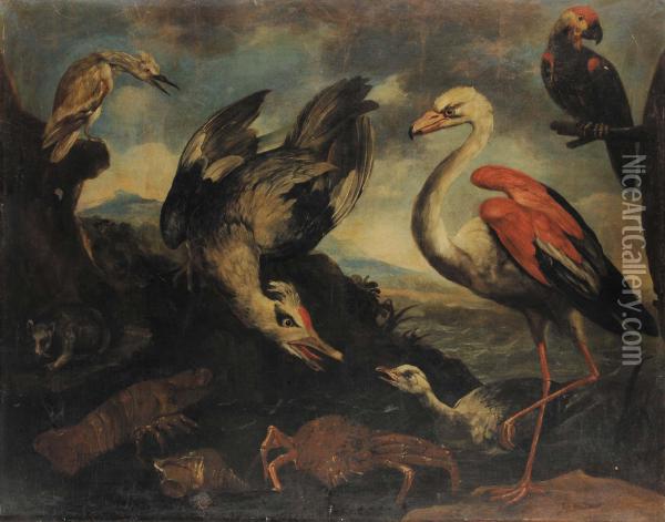 Uccelli Entro Paesaggio Oil Painting - Il Crivellino Giovanni Crivelli