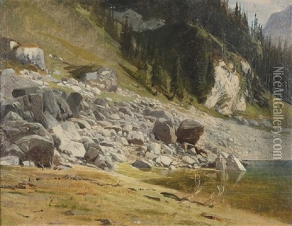 Bergsee In Der Talschaft Von Les Ormonts Oil Painting - Johann-Joseph Geisser