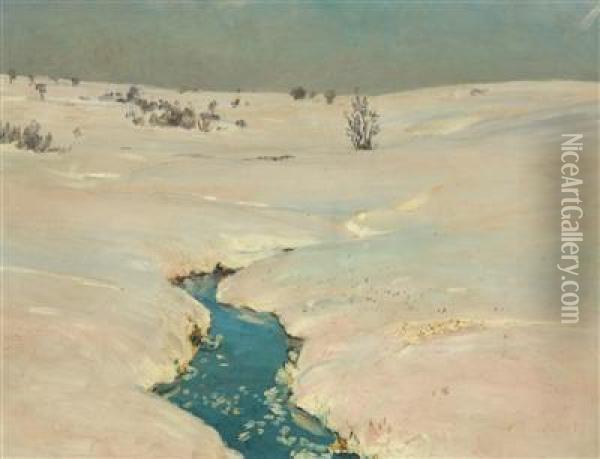A Brook In A Winter Landscape Oil Painting - Frantisek Kavan