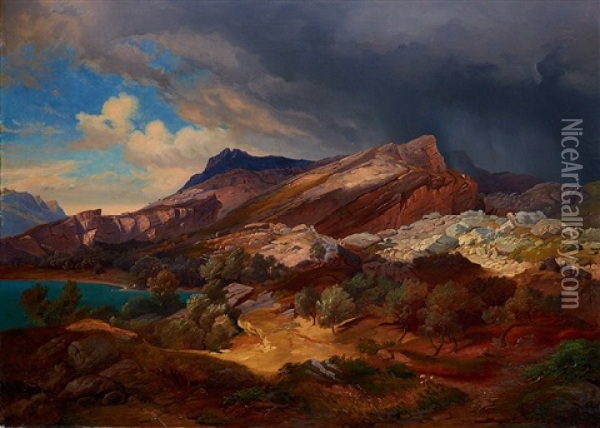 Suditalienische Landschaft Mit Aufziehendem Gewitter Oil Painting - Bernhard Fries