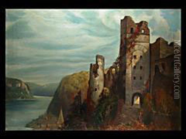 Rheinlandschaft Mit Burg Oil Painting - Fritz Von Wille