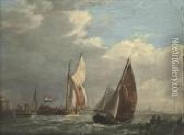 Dutch Fishing Boats Heading Out To Sea Oil Painting - John Wilson Carmichael