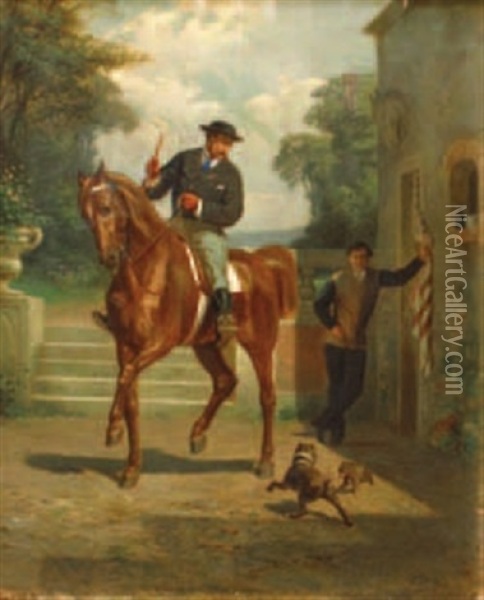 La Sortie D'ecurie Oil Painting - Jules Antoine Voirin