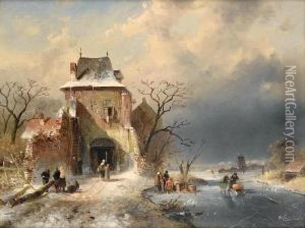 Winter Scene With Figures Oil Painting - Charles Henri Leickert