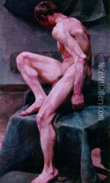 Male Nude Model Oil Painting - Angelo comte de Courten