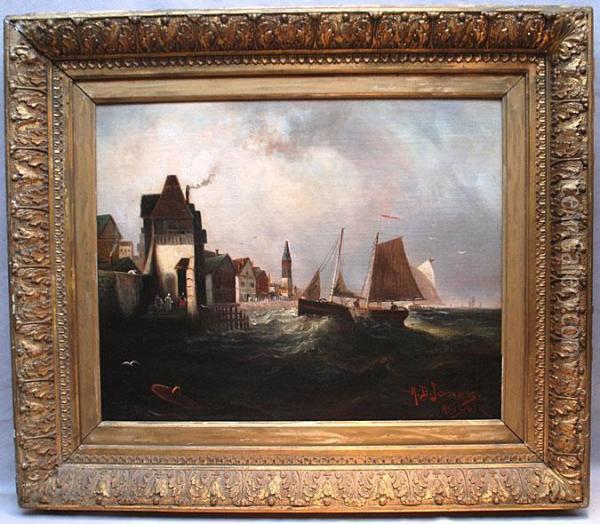 New York Harbor Oil Painting - Hugh Bolton Jones