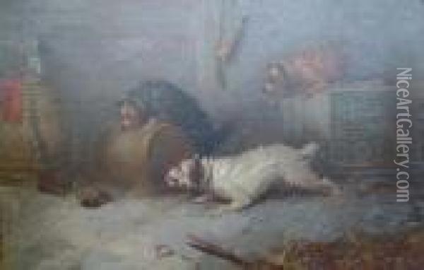 Three Terriers Ratting Oil Painting - George Armfield