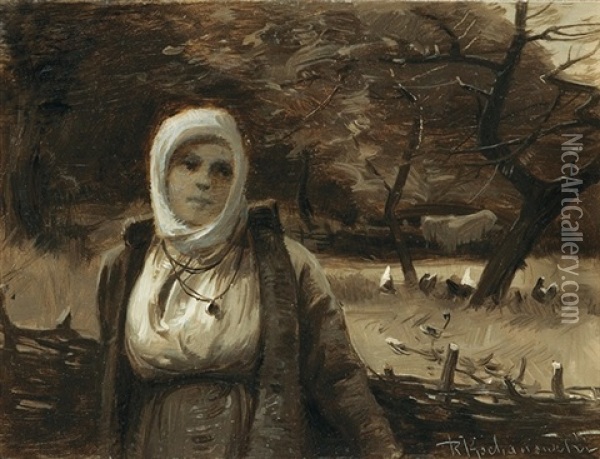Girl In Orchard Oil Painting - Roman Kochanowski