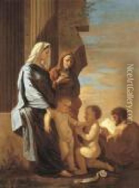 La Sainte Famille Avec Sainte Elisabeth Et Saintjean-baptiste Oil Painting - Nicolas Poussin