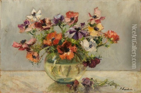 Bouquet Of Anemones Oil Painting - Georgi Alexandrovich Lapchine
