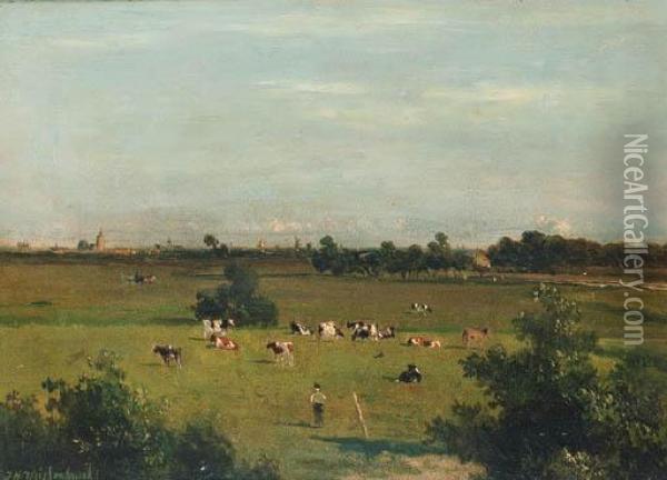 A Panoramic Summer Landscape With The Hague In The Distance Oil Painting - Jan Hendrik Weissenbruch