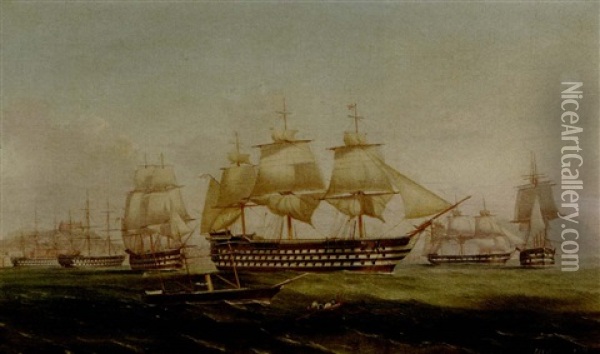 The Meditterranean Fleet Off Naples Oil Painting - Tommaso de Simone