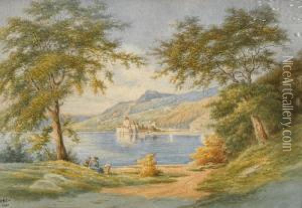 Uferlandschaft Am Genfersee Mit Schloss Chillon Oil Painting - Herzog Laurent Hofer