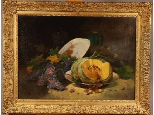 Nature Morte Au Melon Et Aux Raisins Oil Painting - Emile Godchaux
