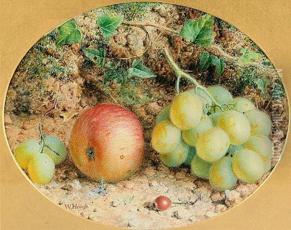 Still Life Of Grapes And Apple, Together With Another Similar, A Pair, Ovals Oil Painting - William B. Hough