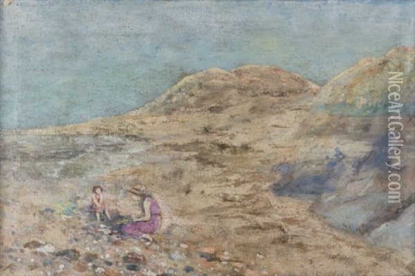 Two Figures On The Dunes Oil Painting - George Russell