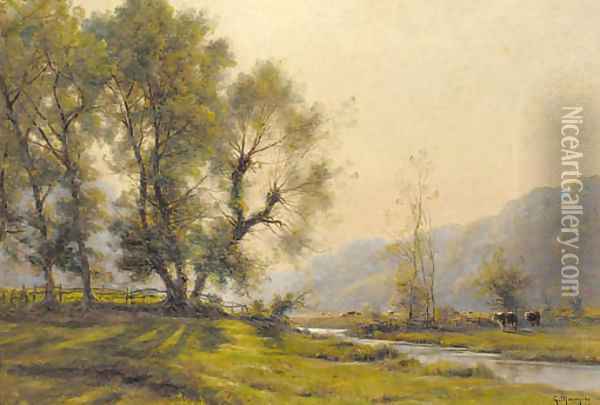 Cattle grazing in a river landscape Oil Painting - Georges Philibert Charles Marionez