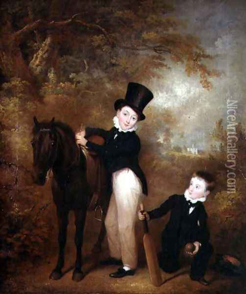 Portrait of William and Charles Chadwick at Burley Lodge, 1824 Oil Painting - Charles Henry Schwanfelder