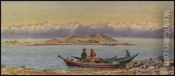 West Coast Indians At Olympic Mountains Oil Painting - Thomas Mower Martin