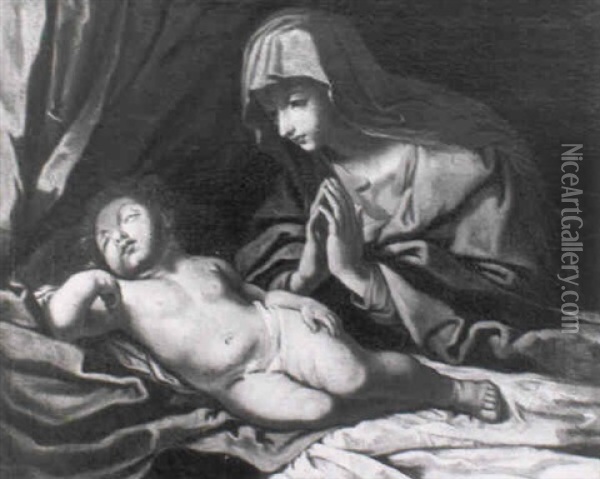 Die Madonna Mit Dem Schlafenden Christuskind Oil Painting - Giovanni Battista Salvi (Il Sassoferrato)