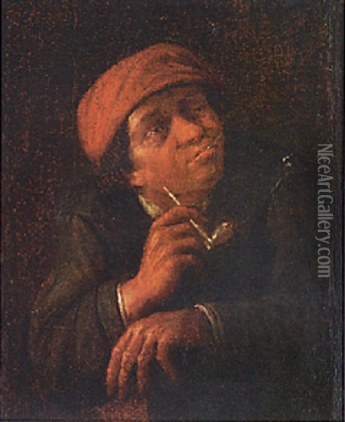 A Boor Smoking A Pipe Oil Painting - Adriaen Jansz van Ostade