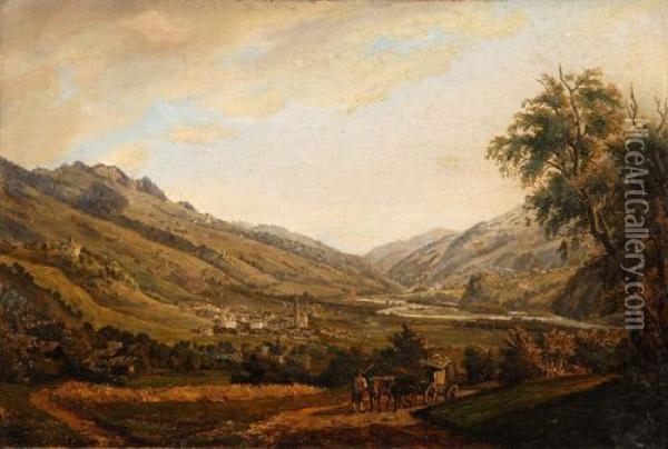 Landschaft In Der Surselva Oil Painting - Johann Baptist Isenring