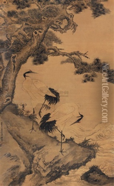 Crane And Pine Tree Oil Painting -  Gao Qipei