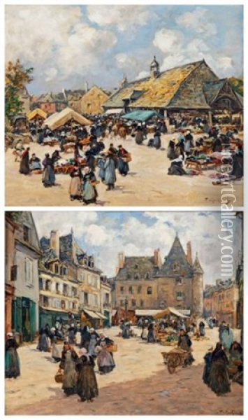 Le Marche A Pontivy Et Le Marche Du Faouet (pair) Oil Painting - Fernand Marie Eugene Legout-Gerard