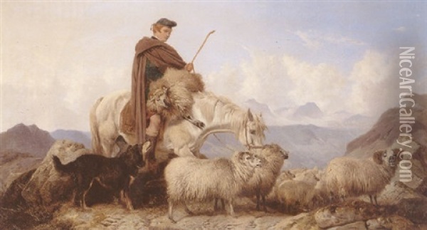 Highland Spate-sheep Being Rescued From The Rocks Oil Painting - Richard Ansdell