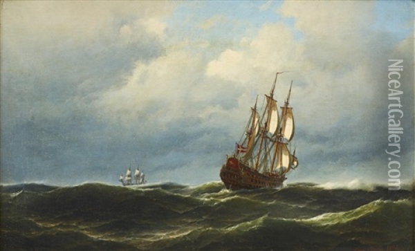 Ett Danskt Skepp Till Havs Oil Painting - Carl Ludwig Bille