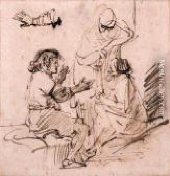 Joseph In Prison Interpreting 
The Dreams Of The Pharaoh's Baker Andbutler, And A Subsidiary Study Of 
An Arm Gesturing Oil Painting - Rembrandt Van Rijn