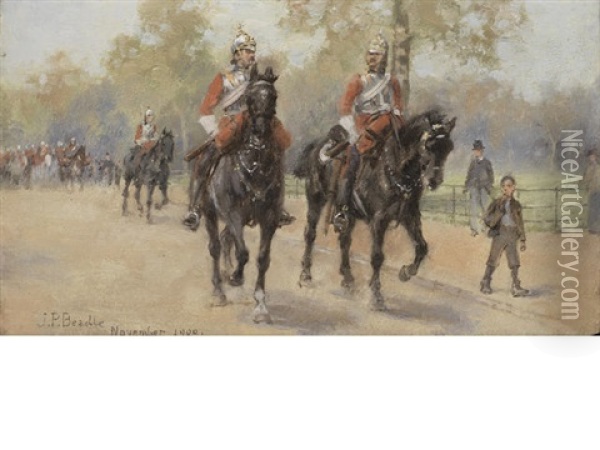 Life Guards In Hyde Park Oil Painting - James Prinsep Barnes Beadle
