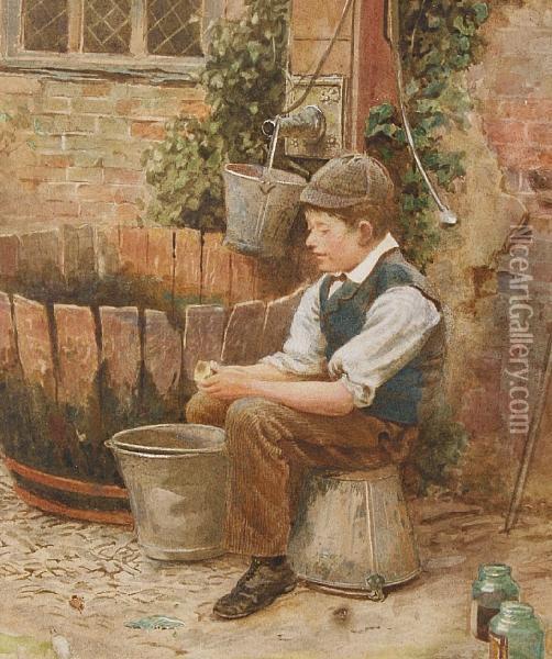 A Boy Peeling Potatoes Oil Painting - Charles Robertson