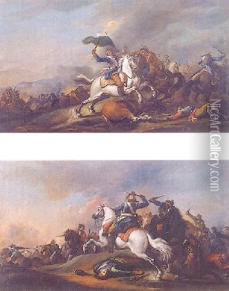 Choc De Cavalerie Oil Painting - Jacques Bertaux