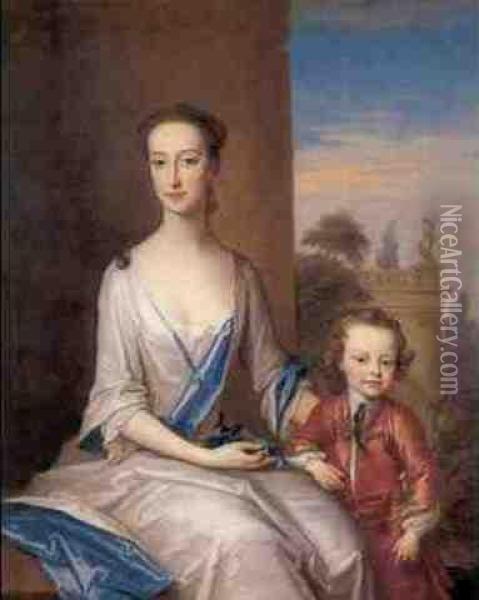 Portrait Of Catherine Sloper And Her Eldest Son, Robert Oil Painting - Charles Jervas