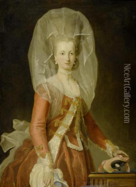 Noblewoman With A Mask Oil Painting - Charles-Amedee-Philippe van Loo