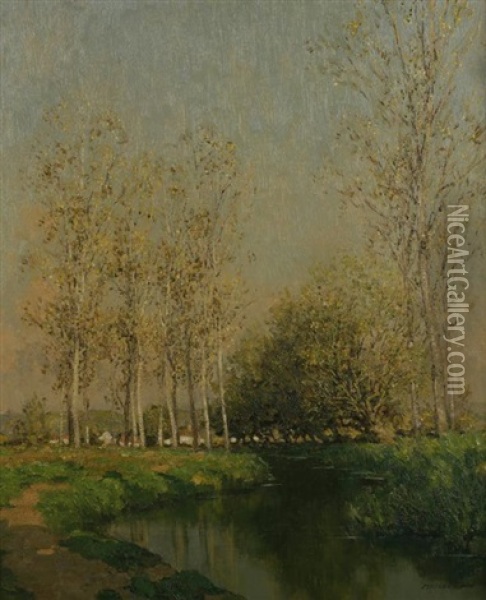A River Landscape Oil Painting - Marcel Adolphe Bain