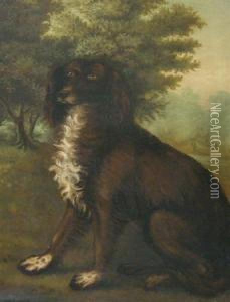 Irish Water Spaniel In A Landscape Oil Painting - Clifton Tomson