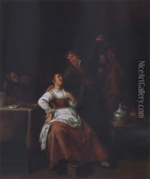 Figures Making Merry In An Inn By A Fireplace Oil Painting - Jan Miense Molenaer