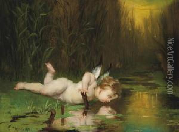 Cupid And His Own Reflection Oil Painting - Emile Meyer